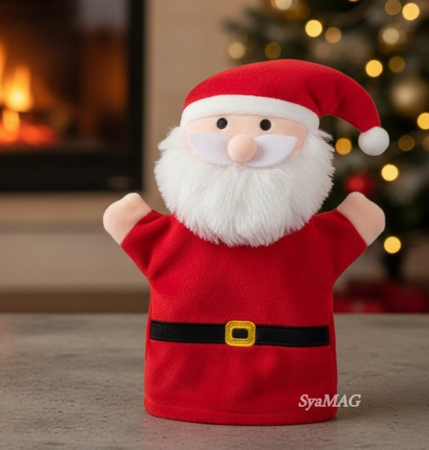 Jucarii de plus - Marioneta de plus catifelata, Mos Craciun, 28 cm