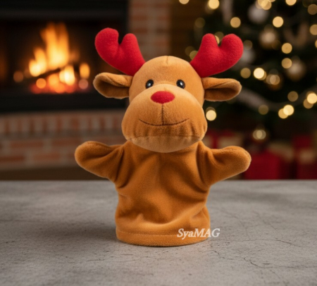 Jucarii de plus - Marioneta de plus, ren, moale si catifelat, maro, de Craciun, 28 cm