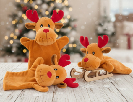 Marioneta de plus, ren, moale si catifelat, maro, de Craciun, 28 cm [3]