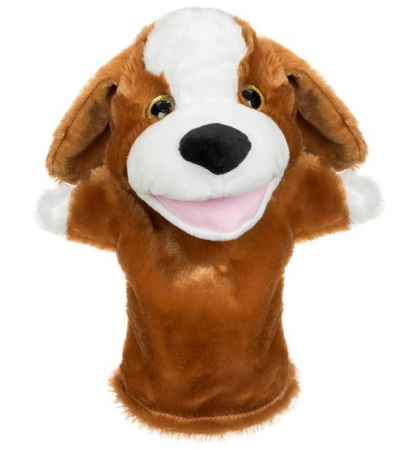Jucarii de plus - Marioneta din plus, model catel, maro/alb, 28 cm