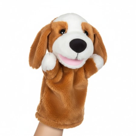 Jucarii de plus - Marioneta din plus, model catel, maro/alb, 28 cm