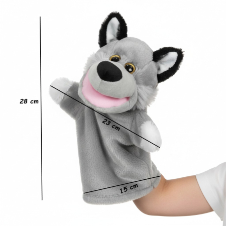 Marioneta din plus, model lup, moale si catifelat, gri, inaltime 28 cm, diametrul baza 15 cm [3]