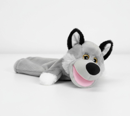 Marioneta din plus, model lup, moale si catifelat, gri, inaltime 28 cm, diametrul baza 15 cm [2]