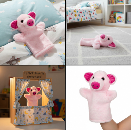 Jucarii de plus - Marioneta din plus, model purcel, roz, 28 cm