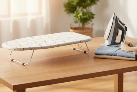 Masa de calcat mini, 73x32x13 cm, cadru metalic, husa din bumbac, catlig pentru depozitare [1]