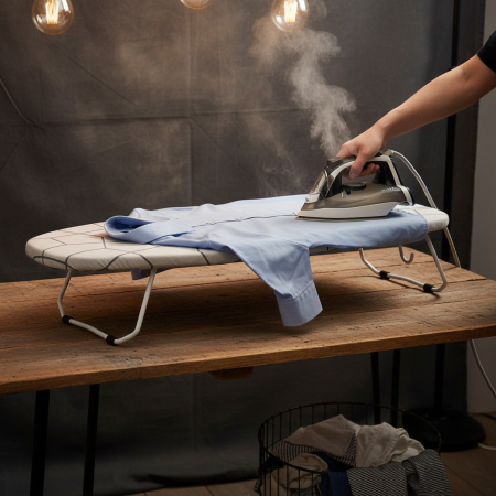 Masa de calcat mini, 73x32x13 cm, cadru metalic, husa din bumbac, catlig pentru depozitare [2]