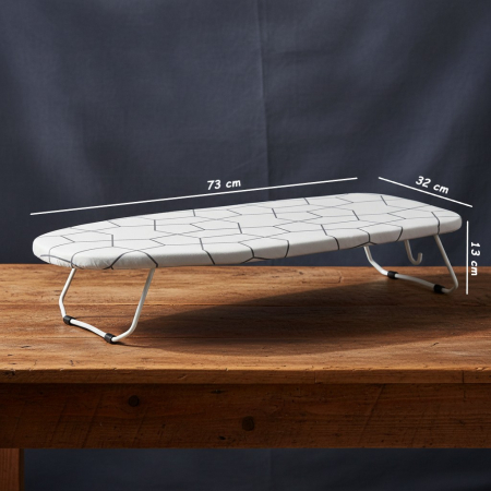 Masa de calcat mini, 73x32x13 cm, cadru metalic, husa din bumbac, catlig pentru depozitare [3]