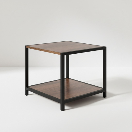 Mobilier mic - Masuta decorativa, cadru metalic, 2 rafturi din lemn, 32x28x37 cm, maro inchis, sarcina maxima 10 kg per raft