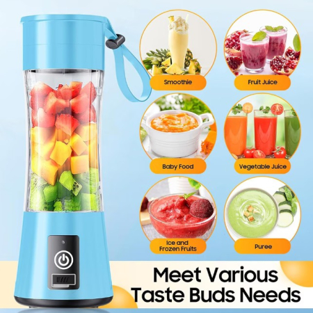 Mini blender portabil, reincarcabil USB, bleu, cu maner din silicon, 380 ml [1]