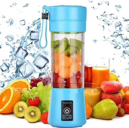 Bucatarie si servire - Mini blender portabil, reincarcabil USB, bleu, cu maner din silicon, 380 ml