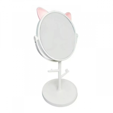 Oglinda cosmetica cu picior, rotire 360 grade, 15 cm diametru, suport bijuterii, 30 x 16.5 x 15 cm, Alb [5]