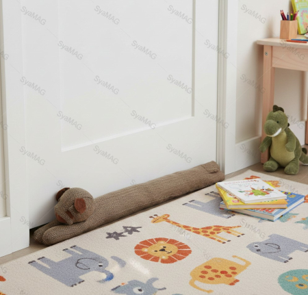 Toate produsele - Opritor de usa lung, model decorativ haios, catel maro/bej, material textil, 85x10 cm, protectie inchidere accidentala, integrare facila in diferite stiluri de amenajare interioara