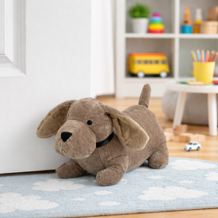 Opritoare usa - Opritor usa 3D, catel maro , material textil, 34x12x20cm