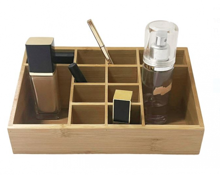 Organizare cosmetice si bijuterii - Organizator cosmetice, din bambus, 12 compartimente, 24.5x13x9.5 cm