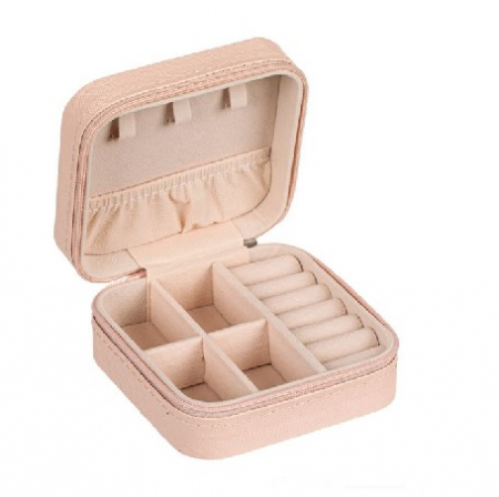 Organizare cosmetice si bijuterii - Cutie de bijuterii, cu fermoar, roz, 10x10x5 cm
