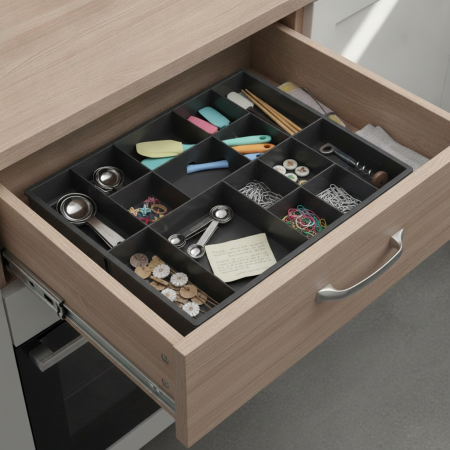 Organizator extensibil pentru sertar, plastic, gri, 52x25,5x3,8cm [1]
