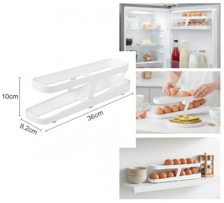 Organizator pentru oua, 2 nivele, sistem de alunecare, 36x8.2x10 cm, ideal pentru usa frigiderului sau spatii inguste [1]