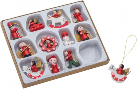 Craciun – Decoratiuni, costume si accesorii festive - Ornamente brad de Craciun din lemn, 3cm - 12buc