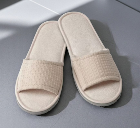 Home & Deco - Papuci comozi, moi, din spuma si material textil, antiderapant, marime L/XL, bej