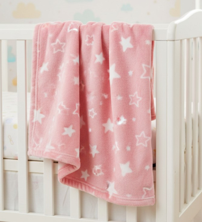 Camera copilului - Patura catifelata pentru bebelusi, roz cu stelute albe, 100x75 cm