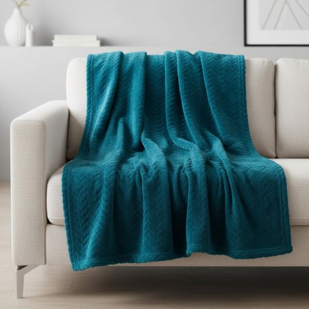 Toate produsele - Patura moale si catifelata, tip cuvertura, turcoaz, 160x130 cm, model reliefat, confortabila, aspect elegant, ideala pentru canapea sau pat