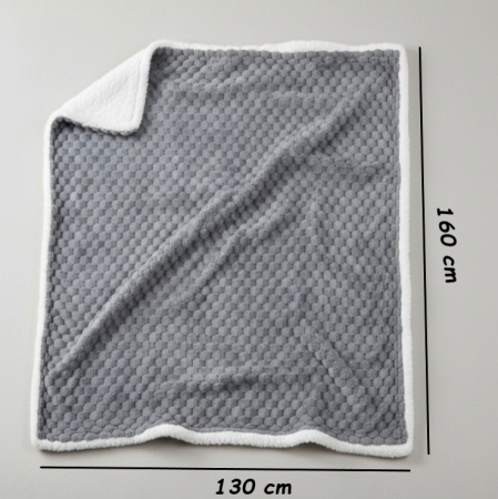 Patura moale si confortabila, cu doua fete, 160x130 cm, fata gri model reliefat, fata alba imitatie de blana [2]