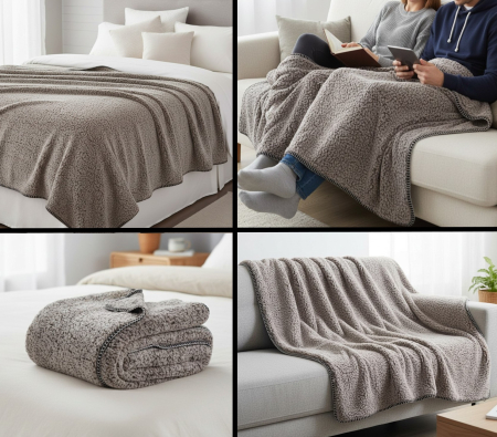 Patura moale si confortabila, cu doua fete, 220x150 cm, taupe, imitatie blana [1]