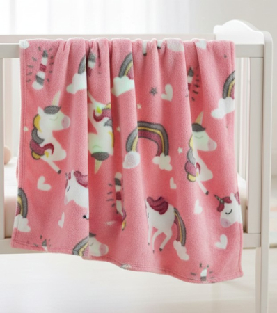 Toate produsele - Paturica catifelata pentru bebelusi, fosforescenta, model cu unicorni, 140x100 cm