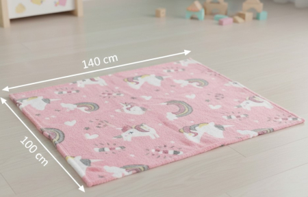 Paturica catifelata pentru bebelusi, fosforescenta, model cu unicorni, 140x100 cm [2]