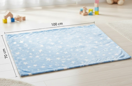 Paturica pentru bebelusi, albastra cu stelute, moale si pufoasa, 100x75 cm [2]