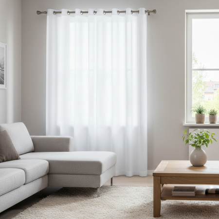 Home & Deco - Perdea alba cu inele, cu tesatura reliefata, 140x260 cm