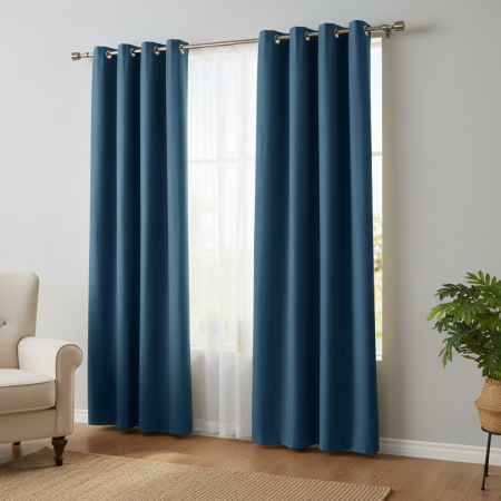 Perdea albastru petrol cu inele, velvet, 140x260cm [2]