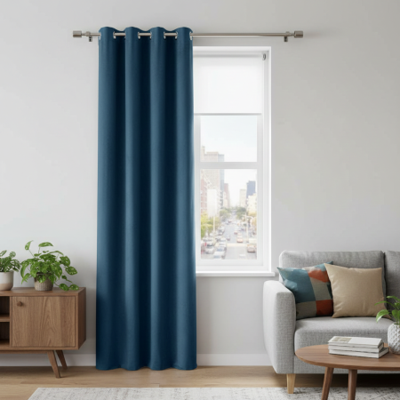 Home & Deco - Perdea albastru petrol cu inele, velvet, 140x260cm