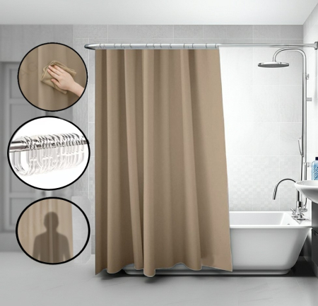 Baie - Perdea de dus cu 12 inele plastic incluse, 180x200 cm, taupe