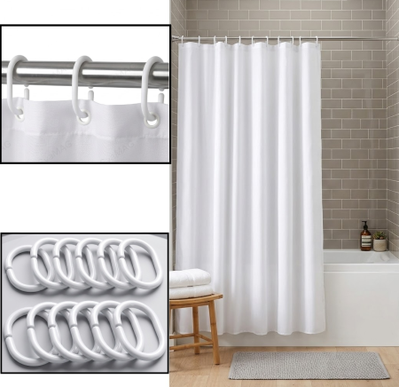Perdea de dus cu 12 inele plastic incluse, 200x180 cm, alba