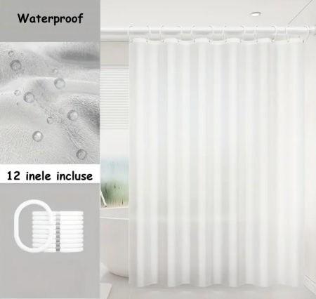 Perdea de dus cu 12 inele plastic incluse, 200x180 cm, alba [1]