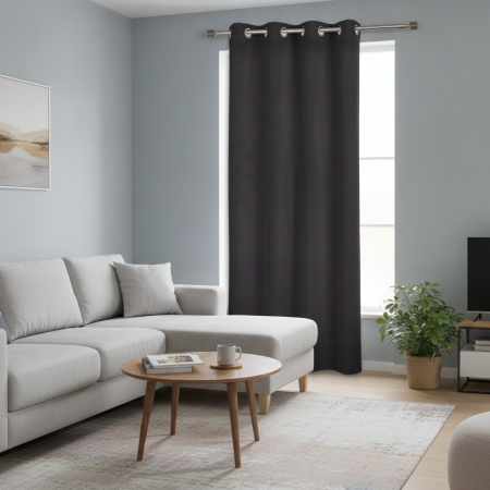 Covoare si perdele - Perdea decorativa velvet cu inele, eleganta, neagra , 140x260 cm