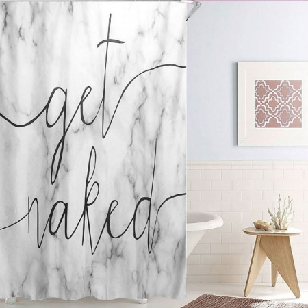 Baie - Perdea dus cu inele, gri cu mesaj "Get Naked", 180x180 cm