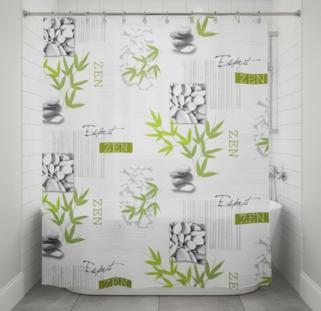 Perdea dus, model ZEN cu pietre si ramuri bambus, 180x180 cm, 12 inele incluse [1]
