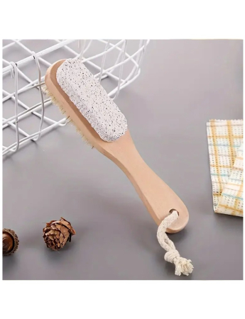 Perie 2 in 1, cu piatra ponce, maner din lemn, 18 cm [1]