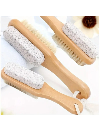 Perie 2 in 1, cu piatra ponce, maner din lemn, 18 cm [4]