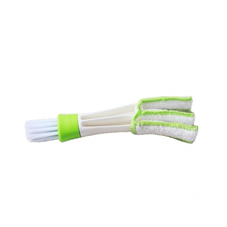 Curatenie - Perie Multifunctionala de Curatare, pentru Ventilatie Auto, Doua Capete, Moale, Microfibra, Alb-Verde, 16.25cm