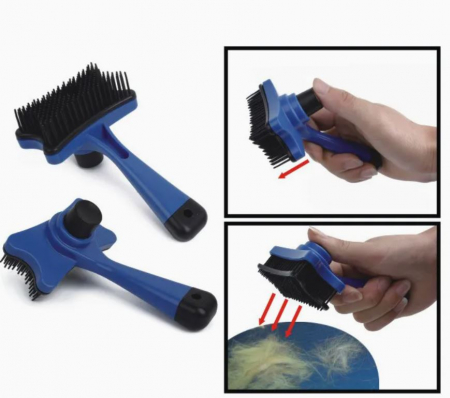 Perie pentru animale de companie cu mecanism de curatare, 13cm [0]