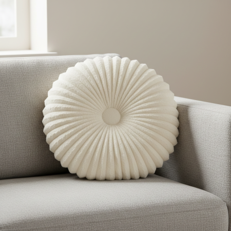 Home & Deco - Perna decorativa moale si confortabila, model cu nasture, rotunda, Ø35x8 cm, poliester, crem