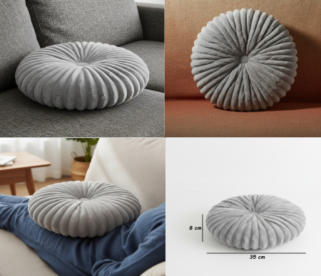 Perna decorativa moale si confortabila, model cu nasture, rotunda, Ø35x8 cm, poliester, gri [1]