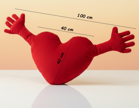 Perna decorativa, model inima cu maini, 100x40 cm, poliester, rosie [2]