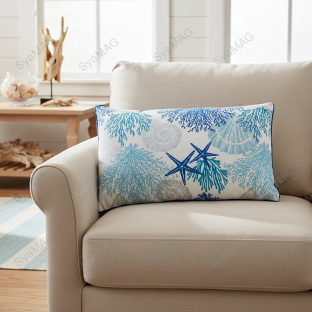 Toate produsele - Perna decorativa, tema marina, alb albastru, 60x40x10 cm, cu doua fete