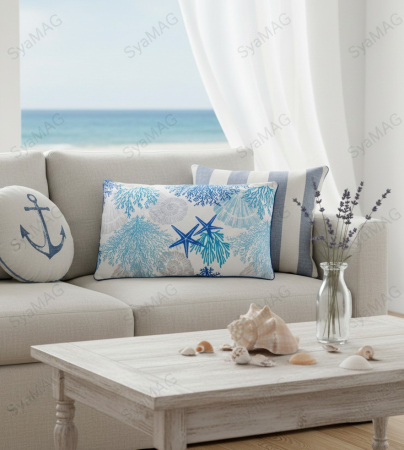 Perna decorativa, tema marina, alb albastru, 60x40x10 cm, cu doua fete [2]
