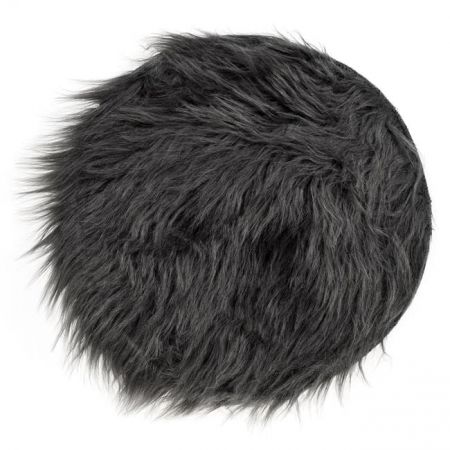 Paturi si perne - Perna rotunda pentru scaun, blana sintetica, negru, diametrul 34 cm
