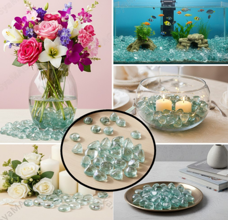 Home & Deco - Pietre decorative lucioase, din sticla transparenta, alb verzui, 340 g, ideale pentru decoruri florale, aranjamente de evenimente, acvarii sau spatii de relaxare